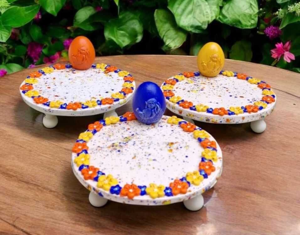 Mavi Yumurtalı Seramik El Yapımı Sunumluk 16 cm