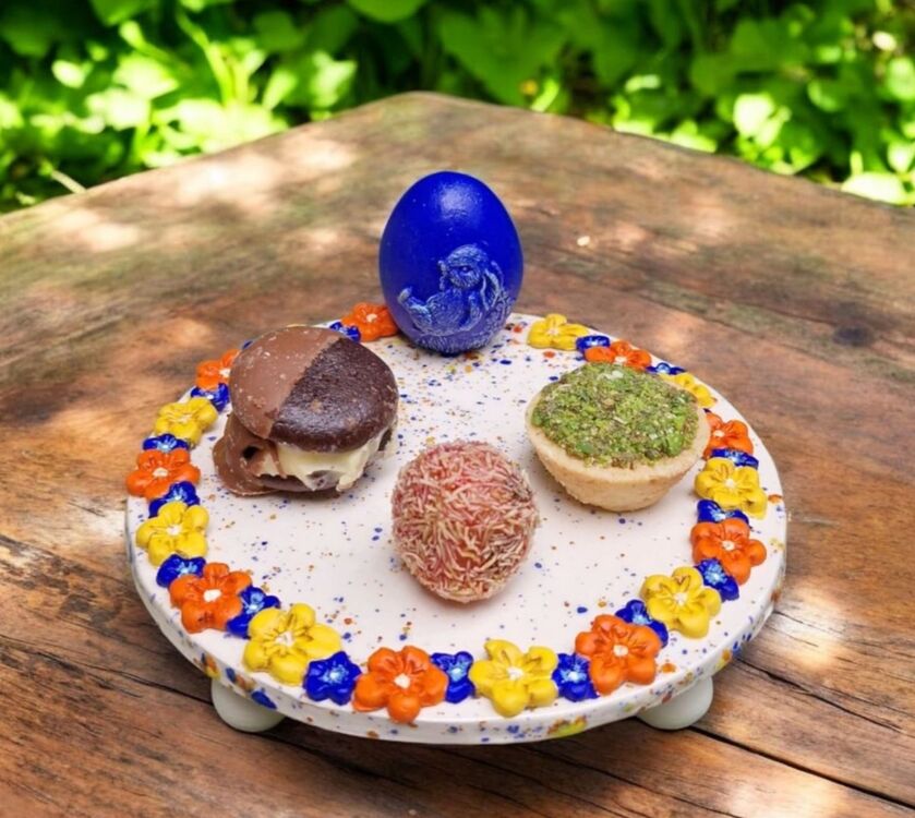 Mavi Yumurtalı Seramik El Yapımı Sunumluk 16 cm