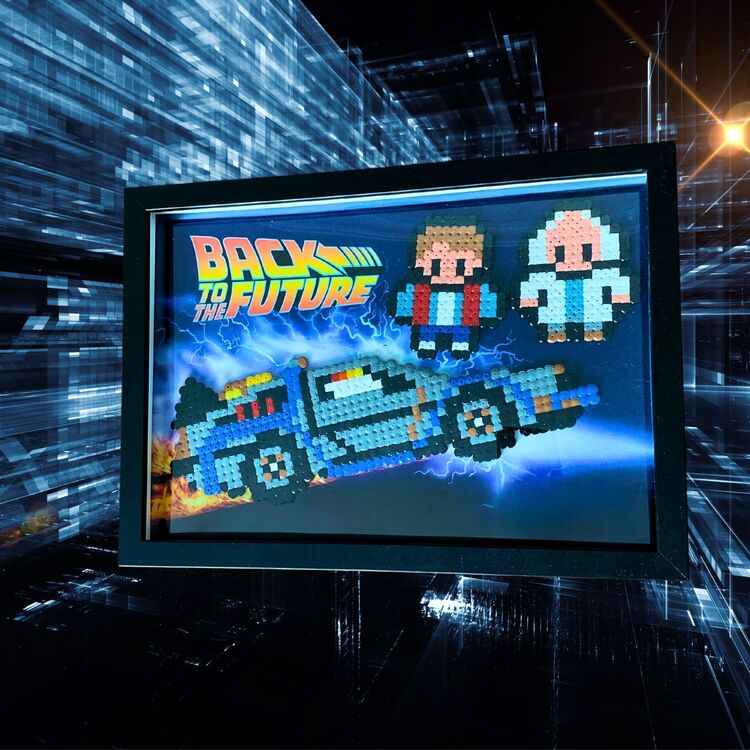 El Yapımı Perler Boncuk Back to the Future Posteri – Çerçeveli Retro Duvar Dekoru 30x21 cm