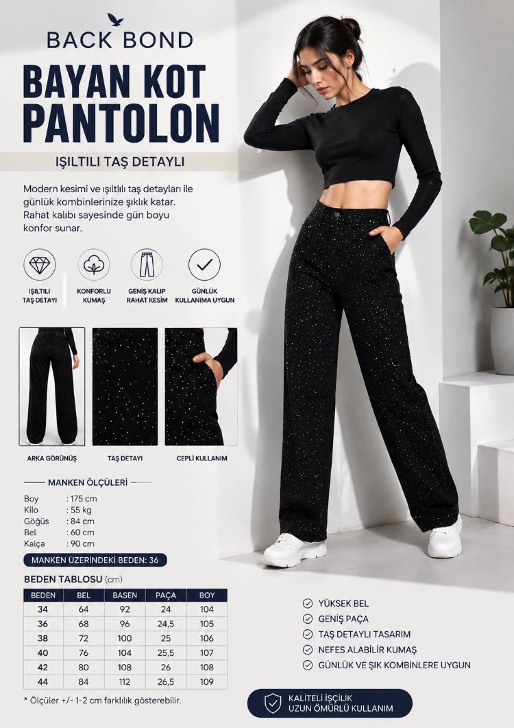 Işıltılı Taş Detaylı Bayan Pantolon

