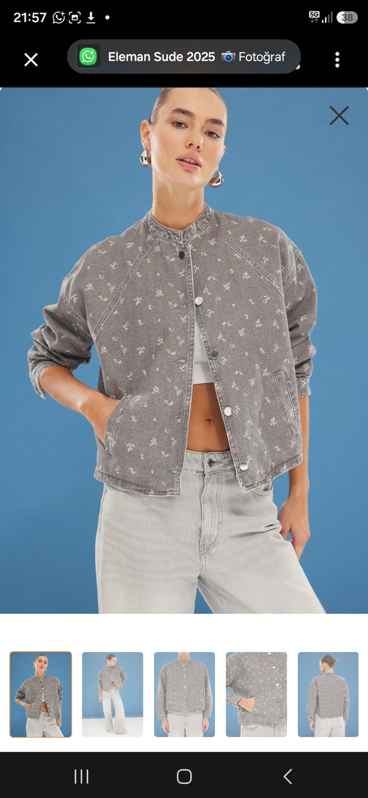 ri Çiçek Desenli Oversize Denim Bomber Ceket TWOSS25CE00042

