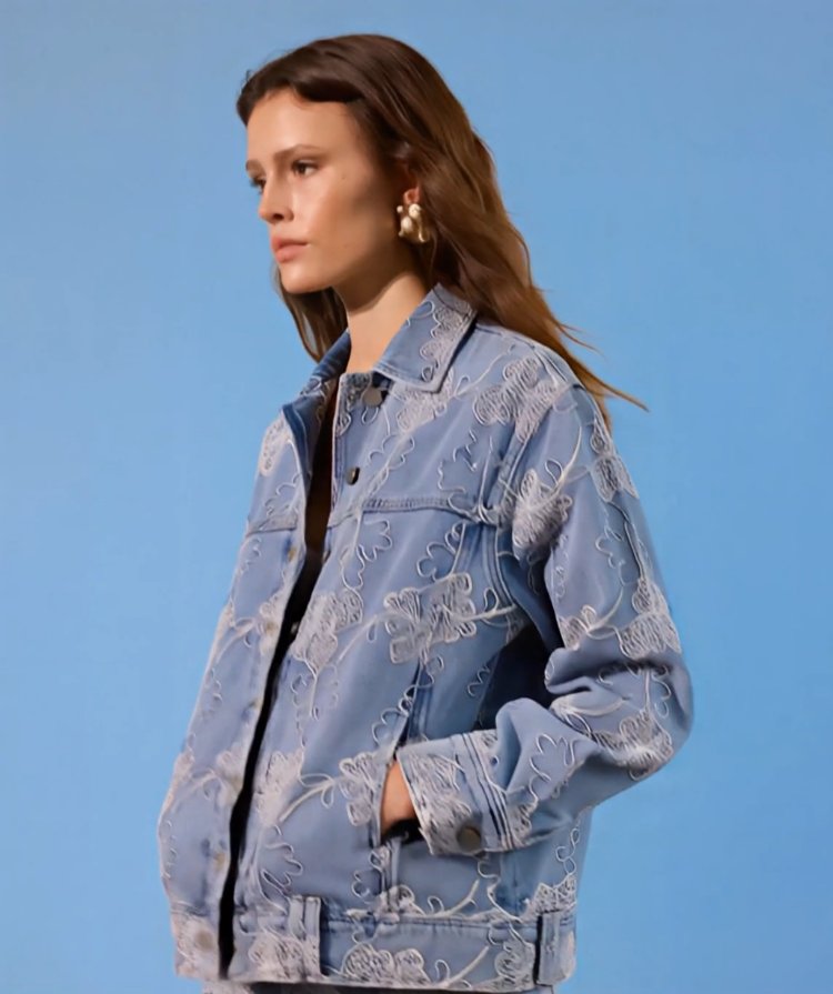 Limited Edition Mavi Desenli Oversize Denim Ceket TWOSS26CE00045