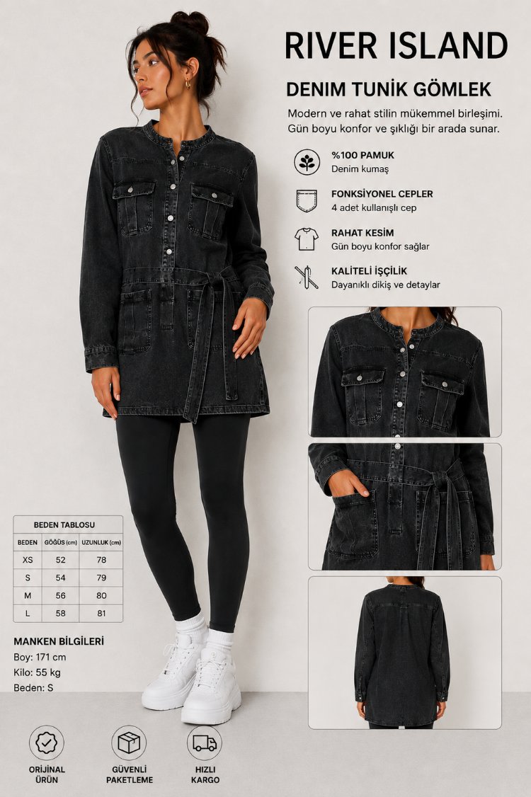 RIVER ISLAND BAYAN DENIM TUNİK