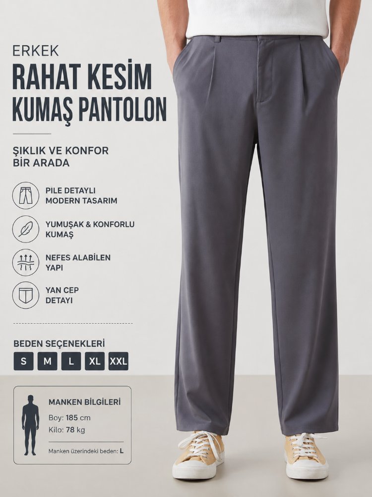 ERKEK  RAHAT KESİM KUMAŞ PANTOLON 