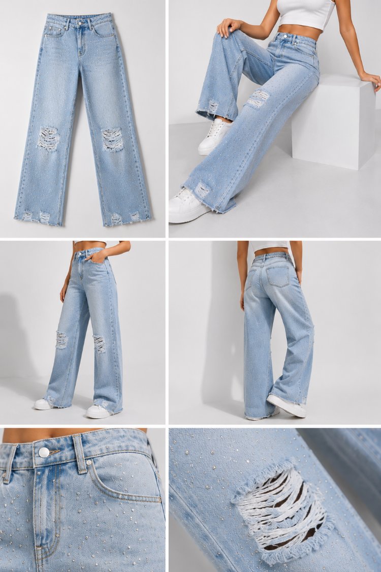 ✨ ZEO BASIC Işıltılı Taş Detaylı Bayan Kot Pantolon