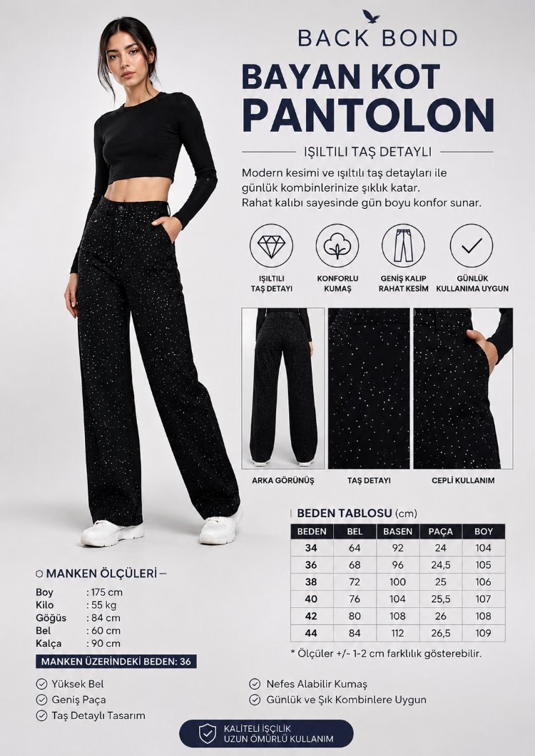 Işıltılı Taş Detaylı Bayan Pantolon

