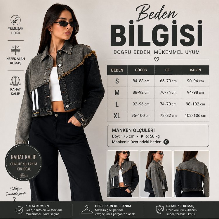  BAYAN ÇİFT RENK DENİM CEKET