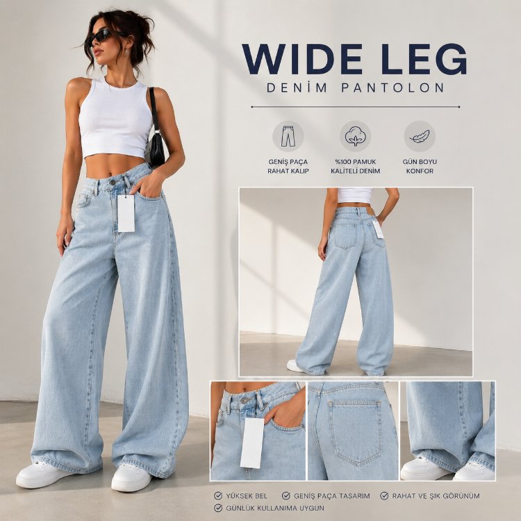 BAYAN WIDE LEG KOT PANTOLON