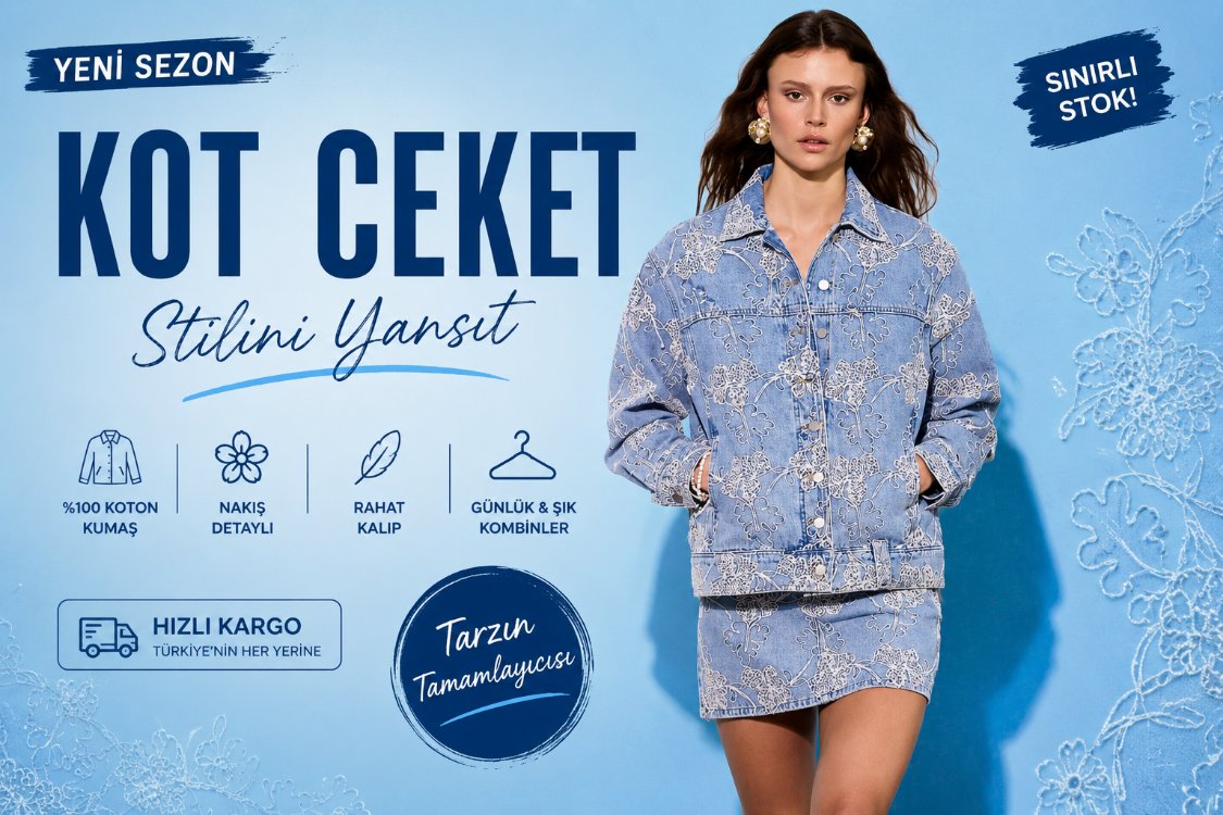 Limited Edition Mavi Desenli Oversize Denim Ceket TWOSS26CE00045