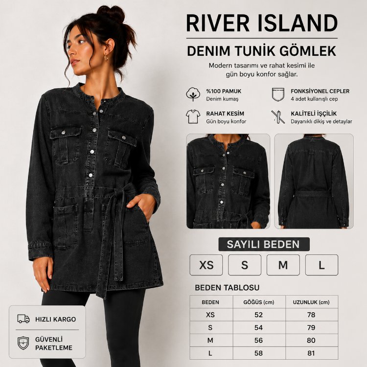 RIVER ISLAND BAYAN DENIM TUNİK