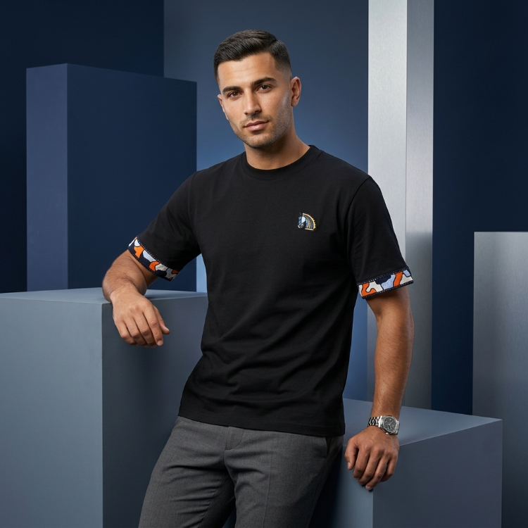 HR Paris Premium At Figürlü Nakışlı Siyah T-Shirt