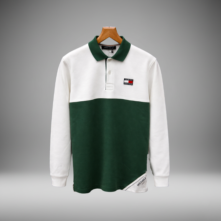 Tomy Hlgfer Klasik Polo Yaka Colorblock Sweatshirt - Yeşil/Beyaz