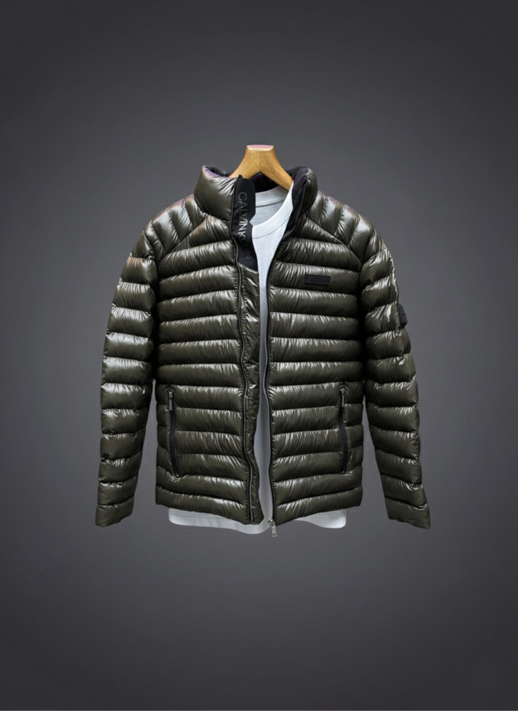 CK Logo Detaylı Parlak Şişme Mont - Premium Seri
