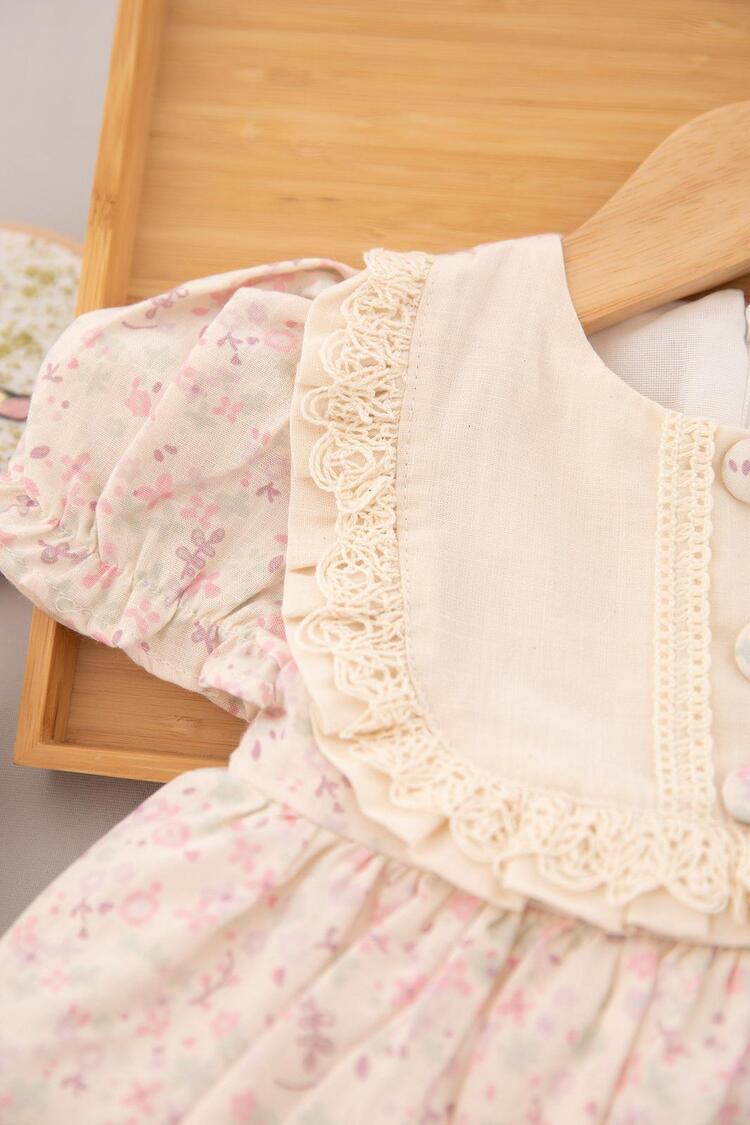 KIZ BEBEK PAMUKLU FİSTO DETAYLI ÇİÇEKLİ ELBİSE 12-36 AY