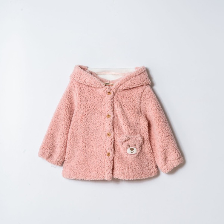 KIZ BEBEK KAPÜŞON DETAYLI PELUŞ CEKET