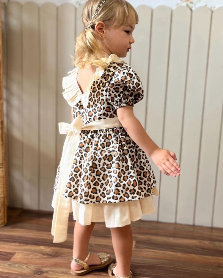 KIZ ÇOCUK LEOPAR DESENLİ ELBİSE 