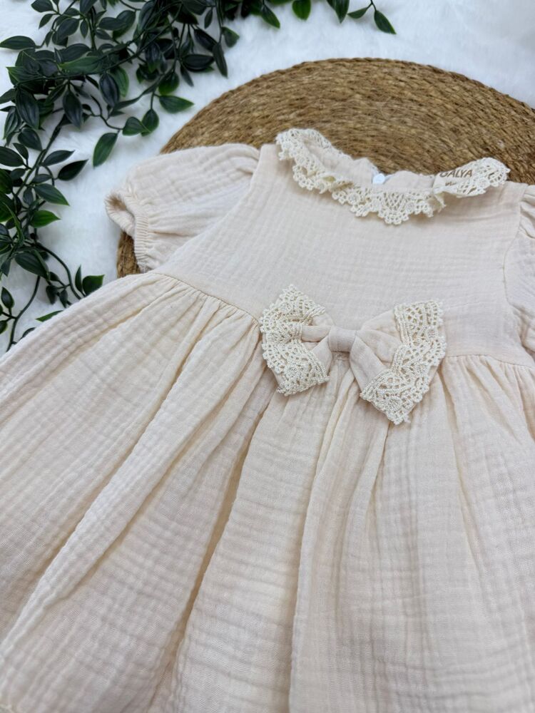 KIZ BEBEK PAMUKLU FİYONK DETAYLI ELBİSE