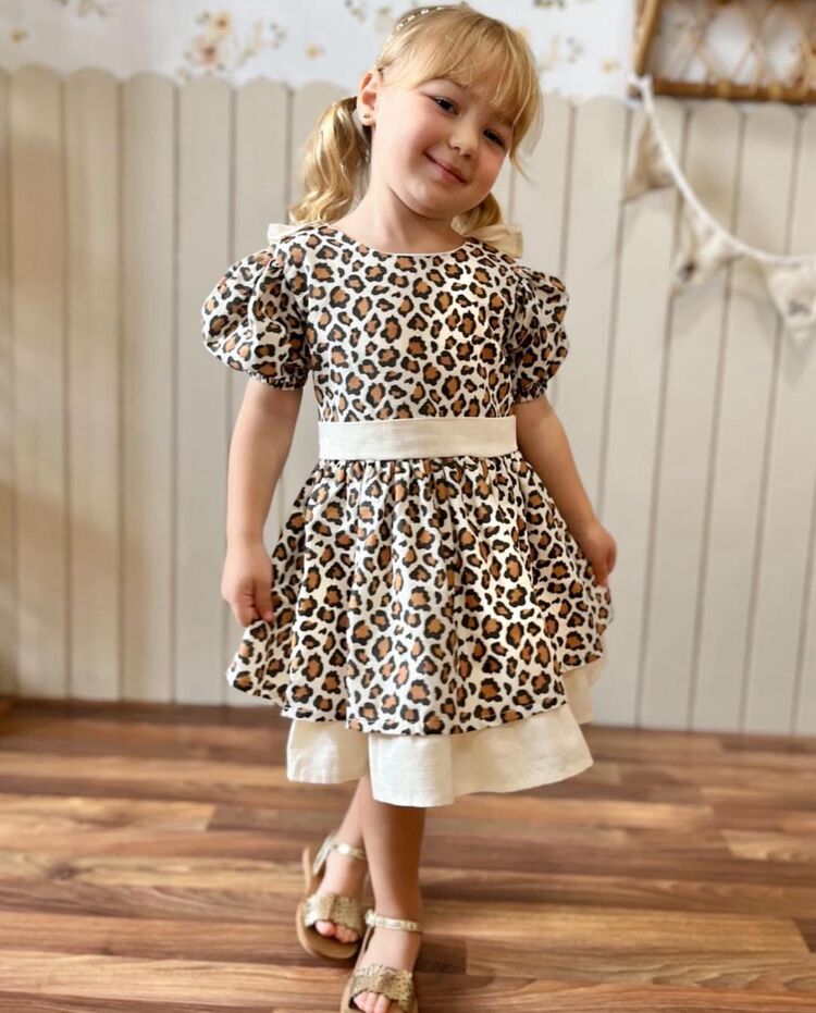 KIZ ÇOCUK LEOPAR DESENLİ ELBİSE 