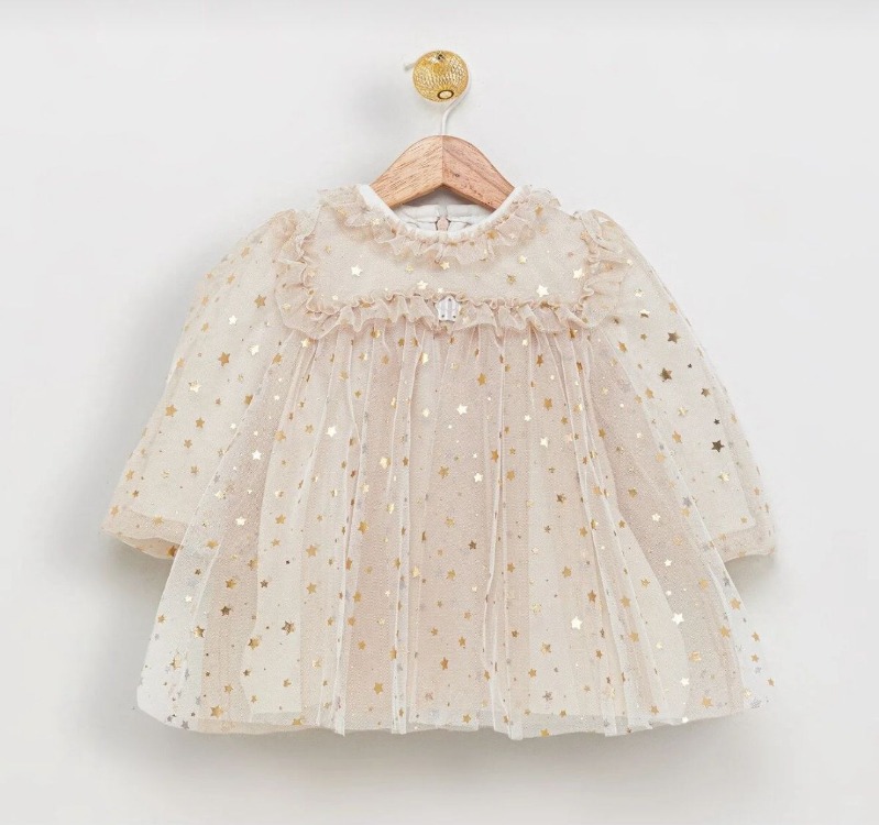 KIZ BEBEK %100 PAMUK ASTARLI YILDIZLI ELBİSE