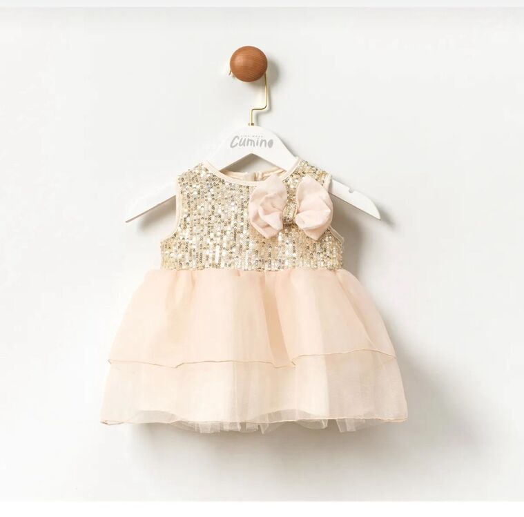 KIZ BEBEK PAYETLİ TÜLLÜ FİYONKLU ELBİSE