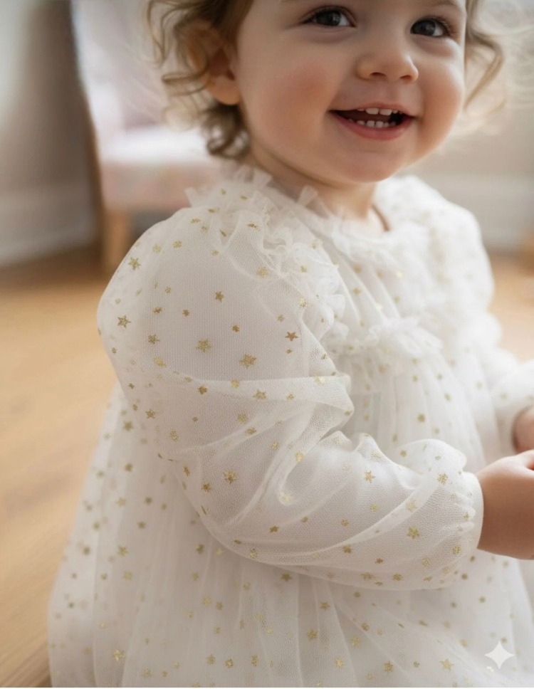 KIZ BEBEK %100 PAMUK ASTARLI YILDIZLI ELBİSE