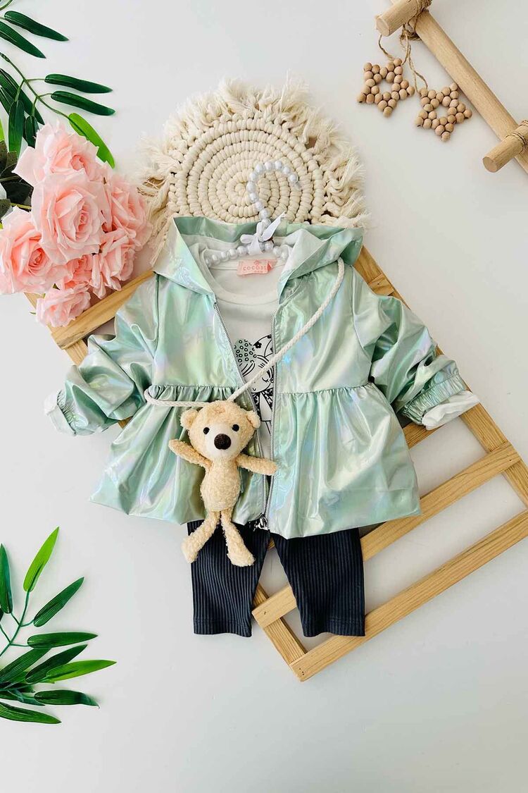 KIZ BEBEK YAĞMURLUKLU 3'LÜ SET ALT - ÜST TAKIM