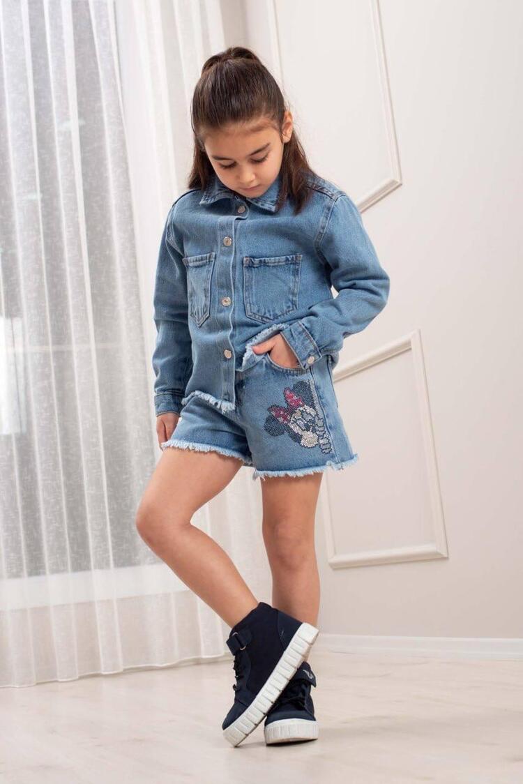 KIZ ÇOCUK KOT ÇEKETLİ ŞORTLU 2'Lİ TAKIM