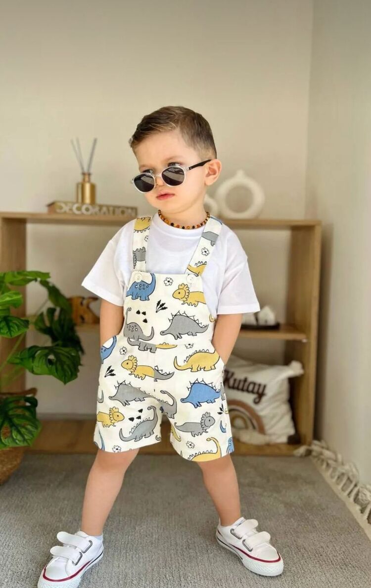 ERKEK ÇOCUK DİNOZOR DESENLİ DENİM GABARDİN KUMAŞ
