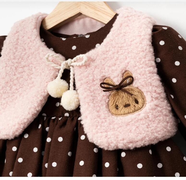 KIZ BEBEK POLAR YELEKLİ PAMUKLU PUANTİYELİ ELBİSE ÖZEL TASARIM PAMUK ASTARLI
