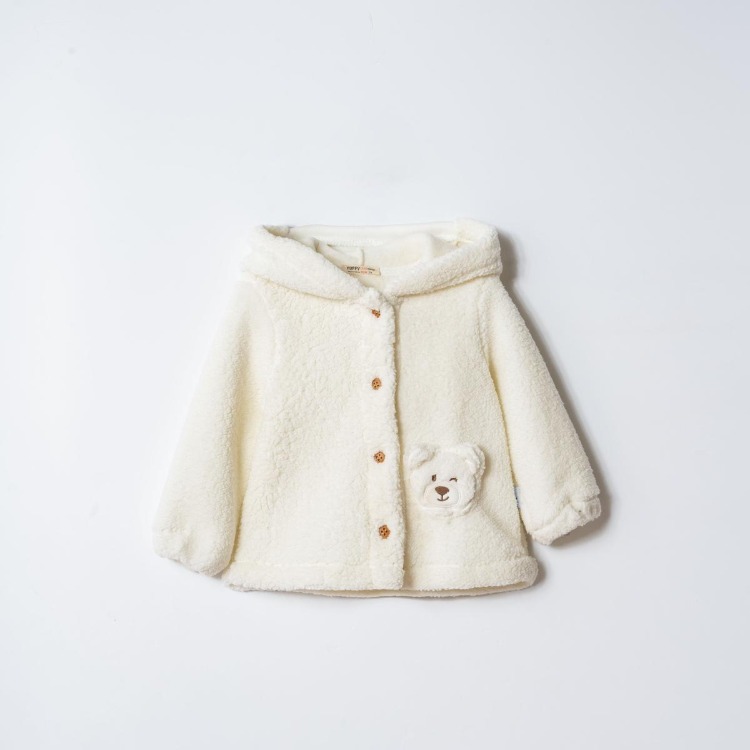 KIZ BEBEK KAPÜŞON DETAYLI PELUŞ CEKET