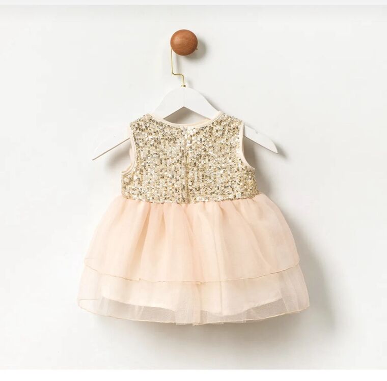 KIZ BEBEK PAYETLİ TÜLLÜ FİYONKLU ELBİSE
