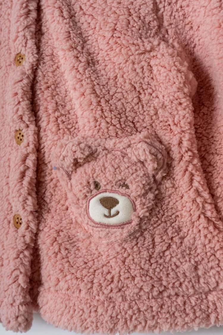 KIZ BEBEK KAPÜŞON DETAYLI PELUŞ CEKET