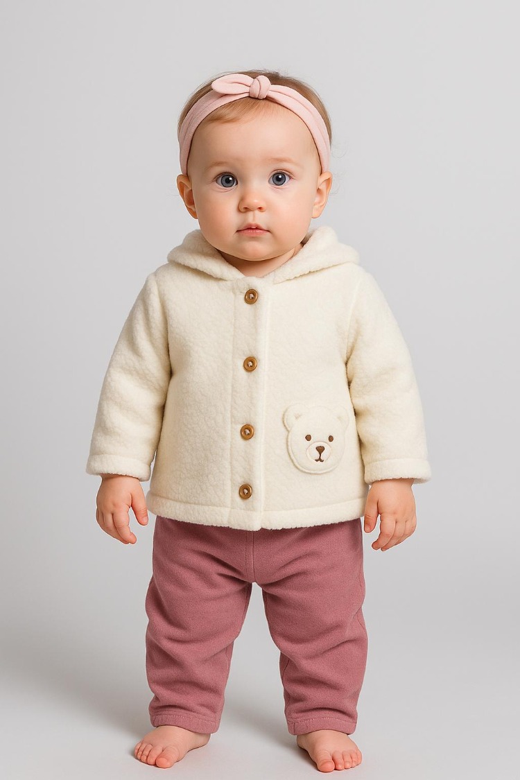 KIZ BEBEK KAPÜŞON DETAYLI PELUŞ CEKET