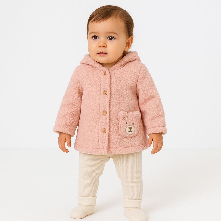 KIZ BEBEK KAPÜŞON DETAYLI PELUŞ CEKET