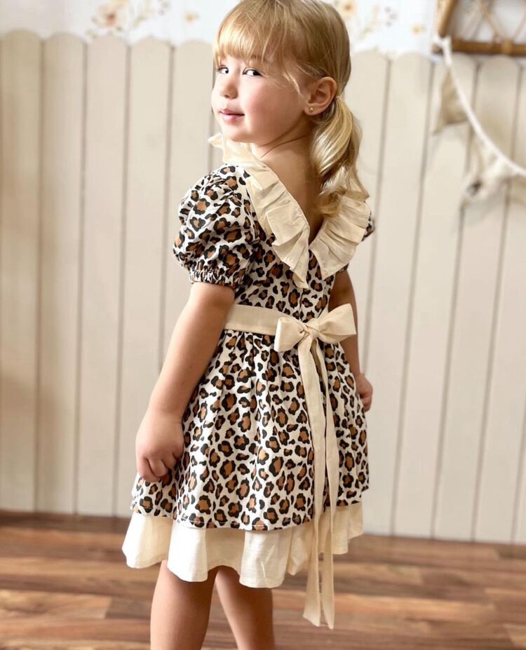 KIZ ÇOCUK LEOPAR DESENLİ ELBİSE 