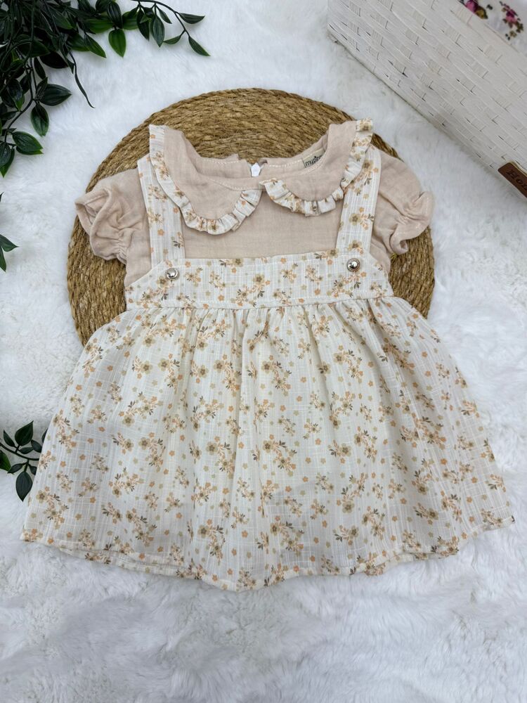 KIZ BEBEK YAKA DETAYLI %100 PAMUKLU ÇİÇEK DESENLİ ELBİSE