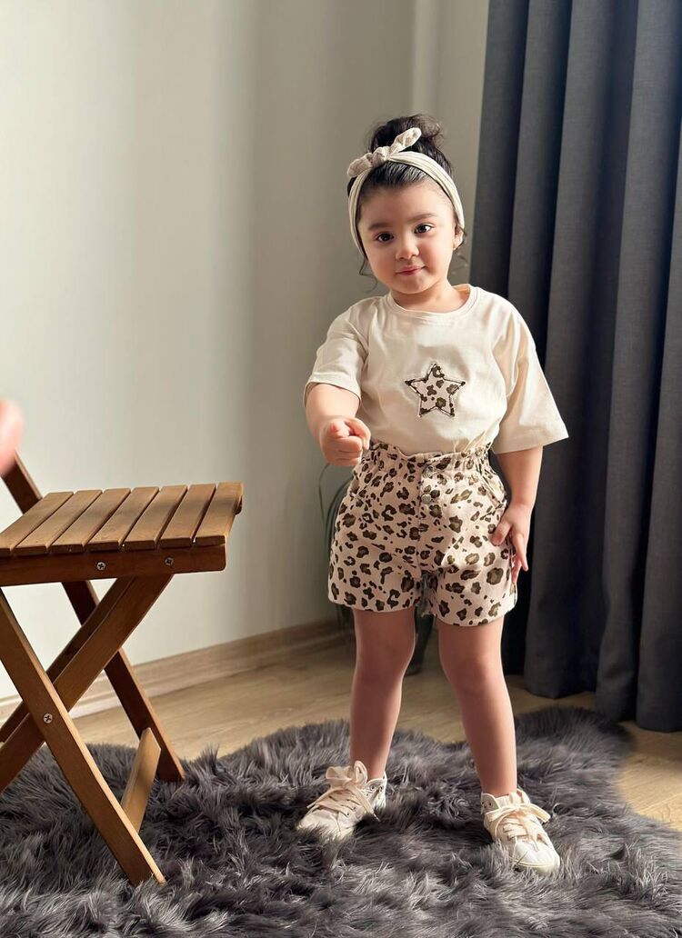 KIZ ÇOCUK LEOPAR DESENLİ ŞORTLU 2Lİ TAKIM