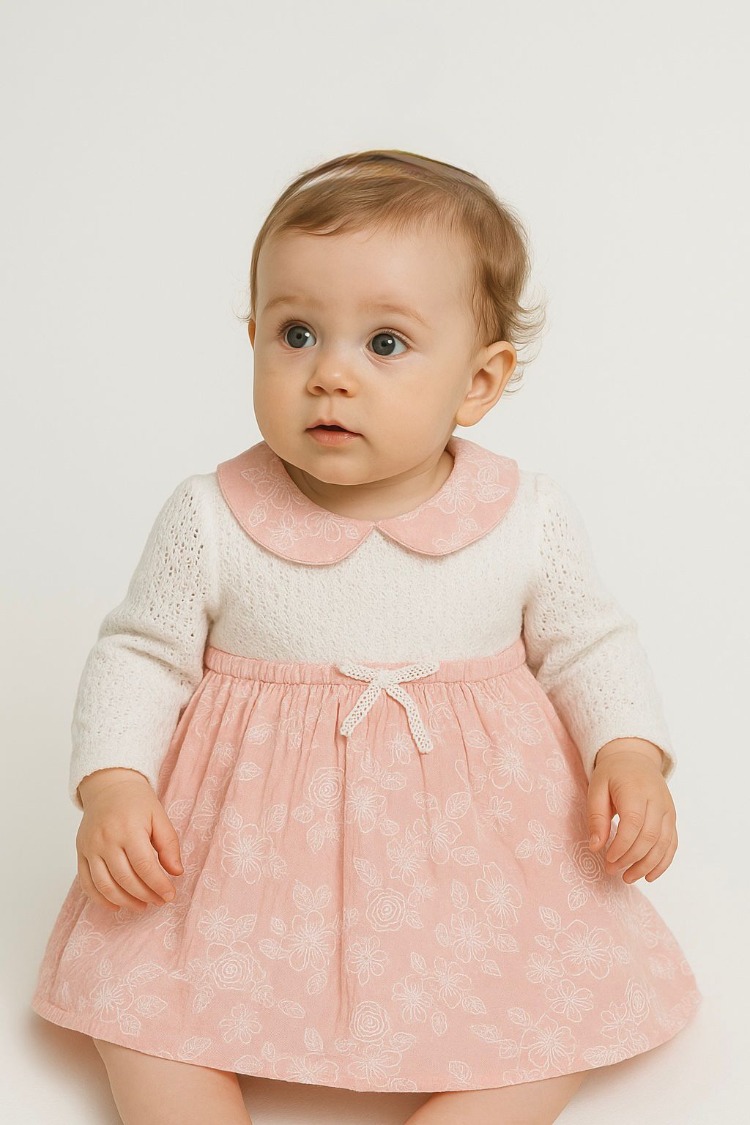 KIZ BEBEK YAKA DETAYLI %100 PAMUKLU ELBİSE