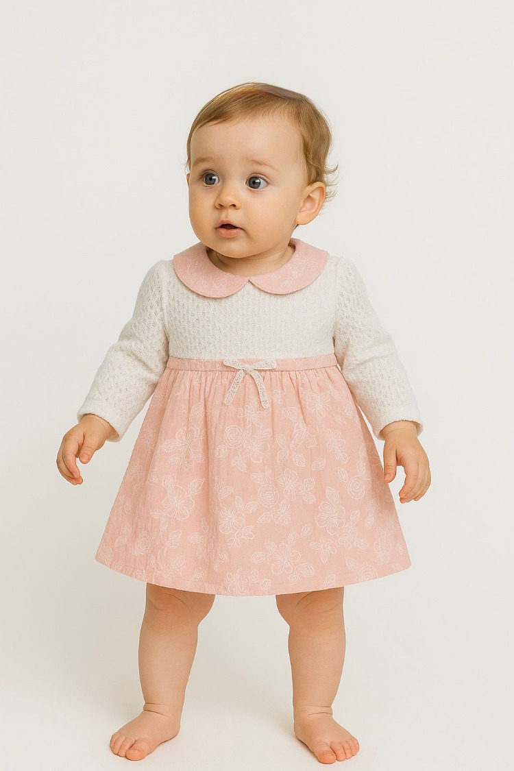 KIZ BEBEK YAKA DETAYLI %100 PAMUKLU ELBİSE
