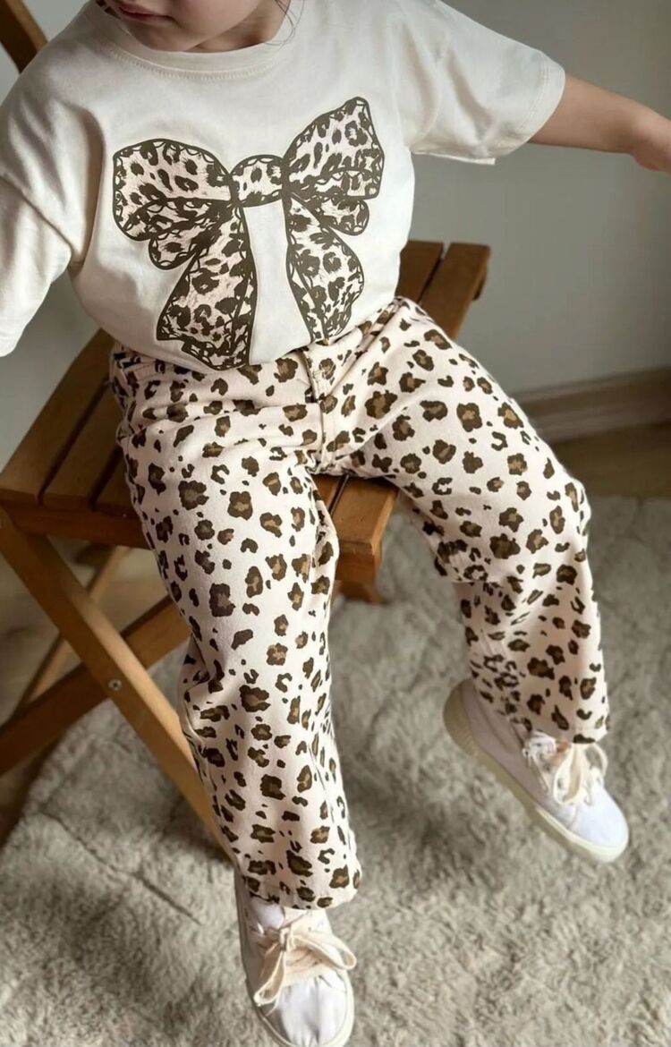 KIZ ÇOCUK LEOPAR DESENLİ PANTOLONLU PAMUKLU TAKIM