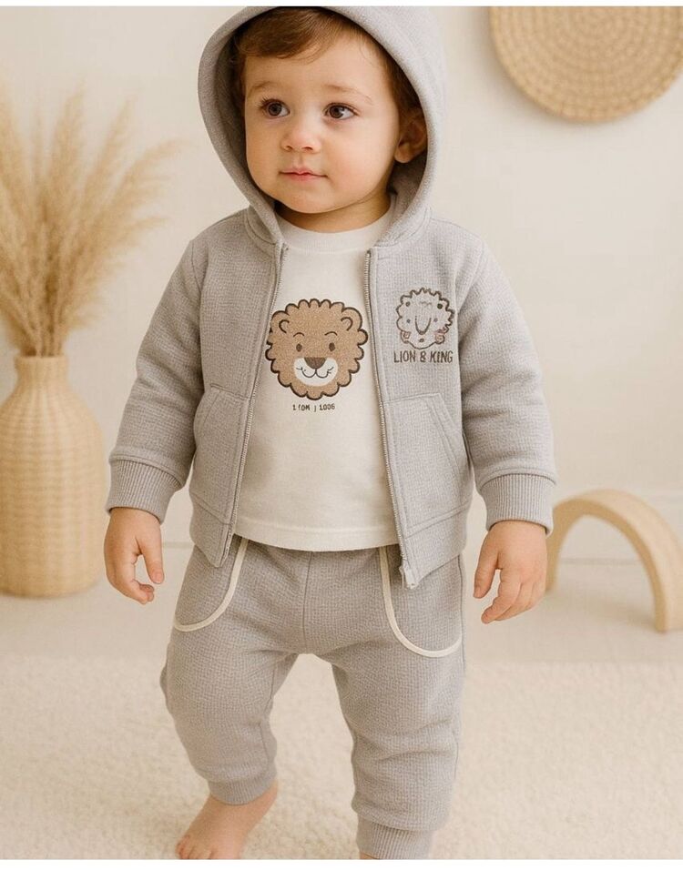 ERKEK BEBEK %100 PAMUKLU 3'LÜ TAKIM KAPÜŞON DETAYLI 