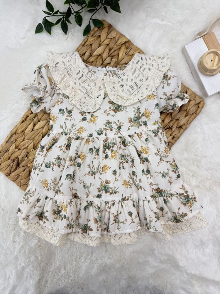 KIZ BEBEK %100 PAMUKLU ÇİÇEK DETAYLI ELBİSE