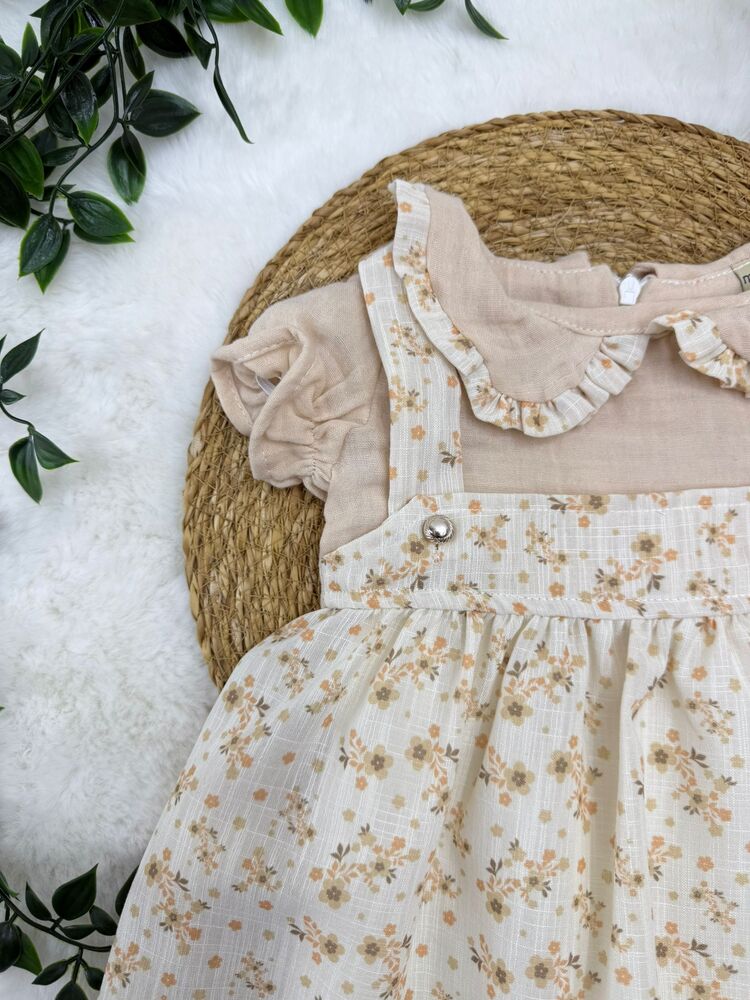 KIZ BEBEK YAKA DETAYLI %100 PAMUKLU ÇİÇEK DESENLİ ELBİSE