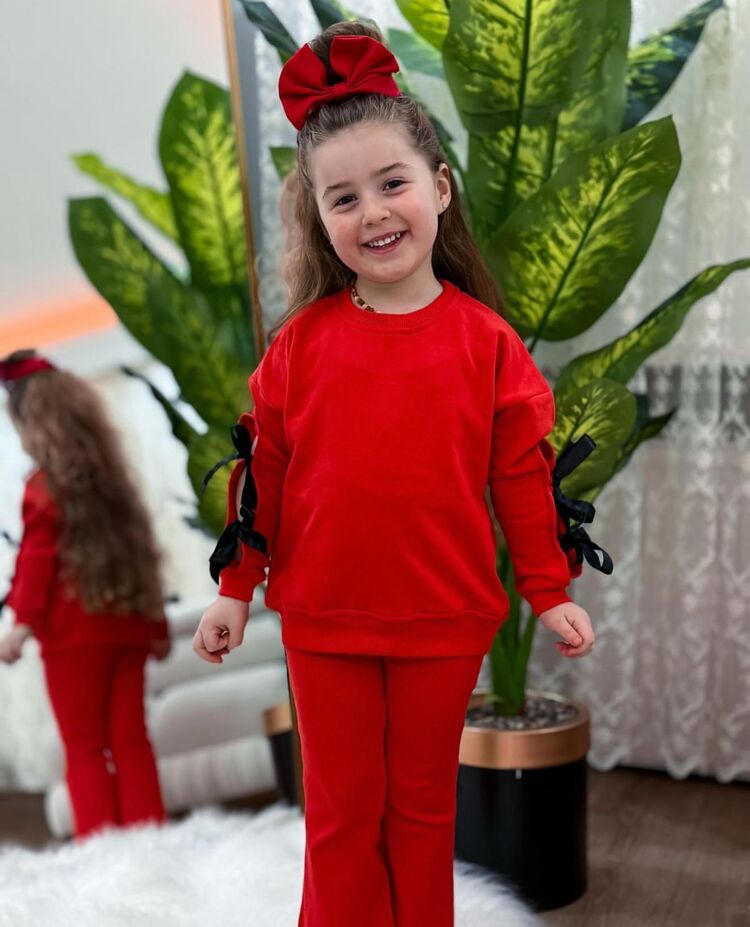 KIZ ÇOCUK KOL FİYONK DETAYLI PAMUKLU 2Lİ TAKIM