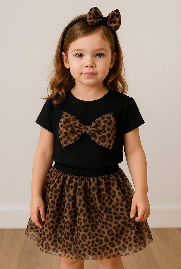 KIZ ÇOCUK LEOPAR DESENLİ TOKALI 2Lİ TAKIM