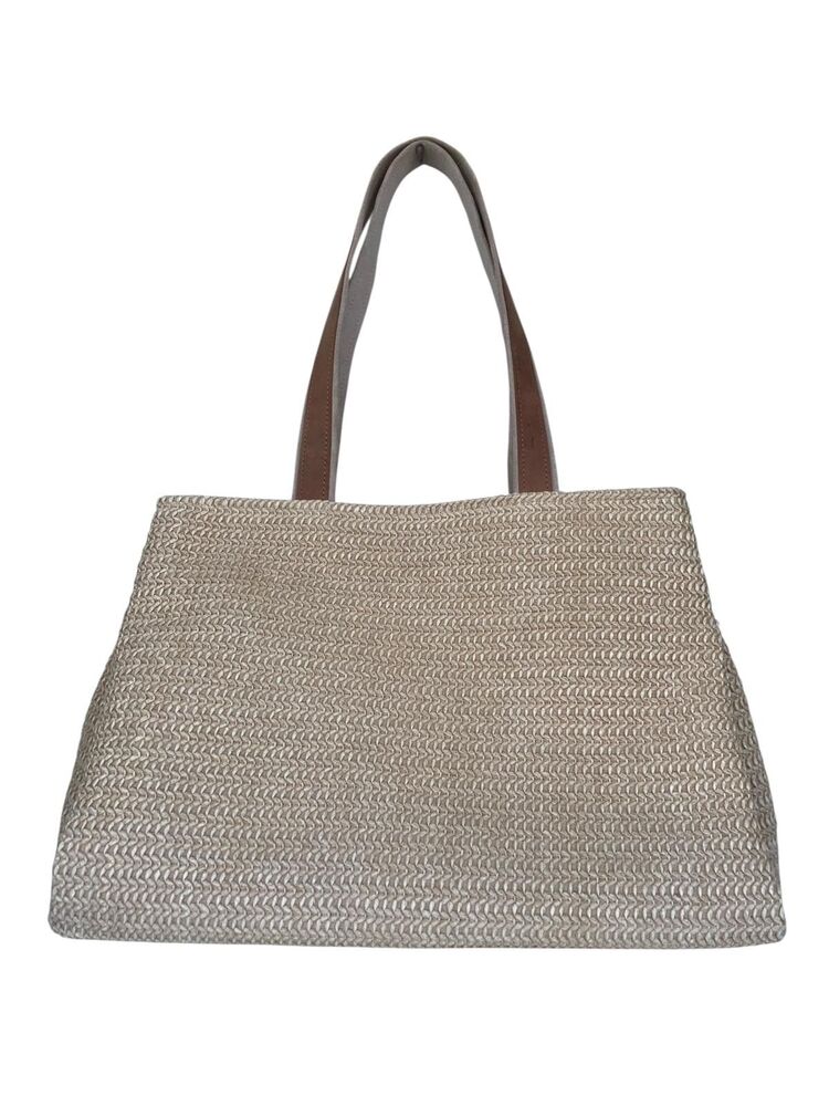 Raffia kumaş ve hakiki deri çanta