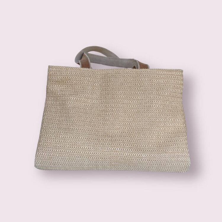 Raffia kumaş ve hakiki deri çanta