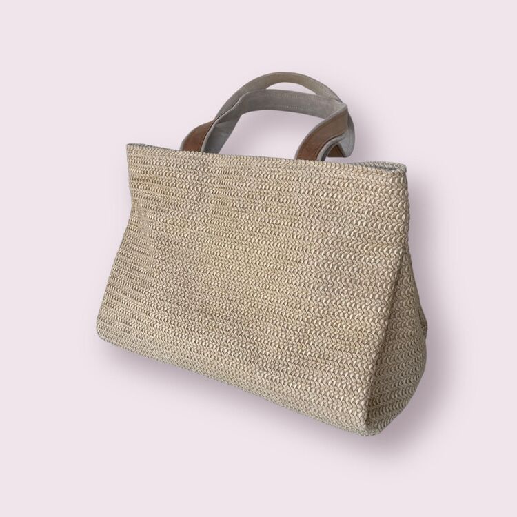 Raffia kumaş ve hakiki deri çanta