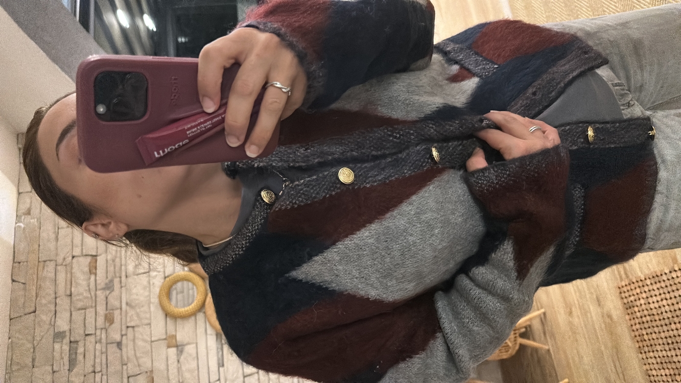 Gri bordo hırka