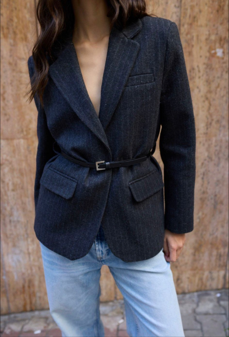 Kaşe çizgili blazer